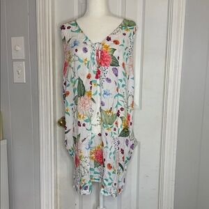 Jantzen White Floral V-Neck Swim Coverup with Multicolor Flowers